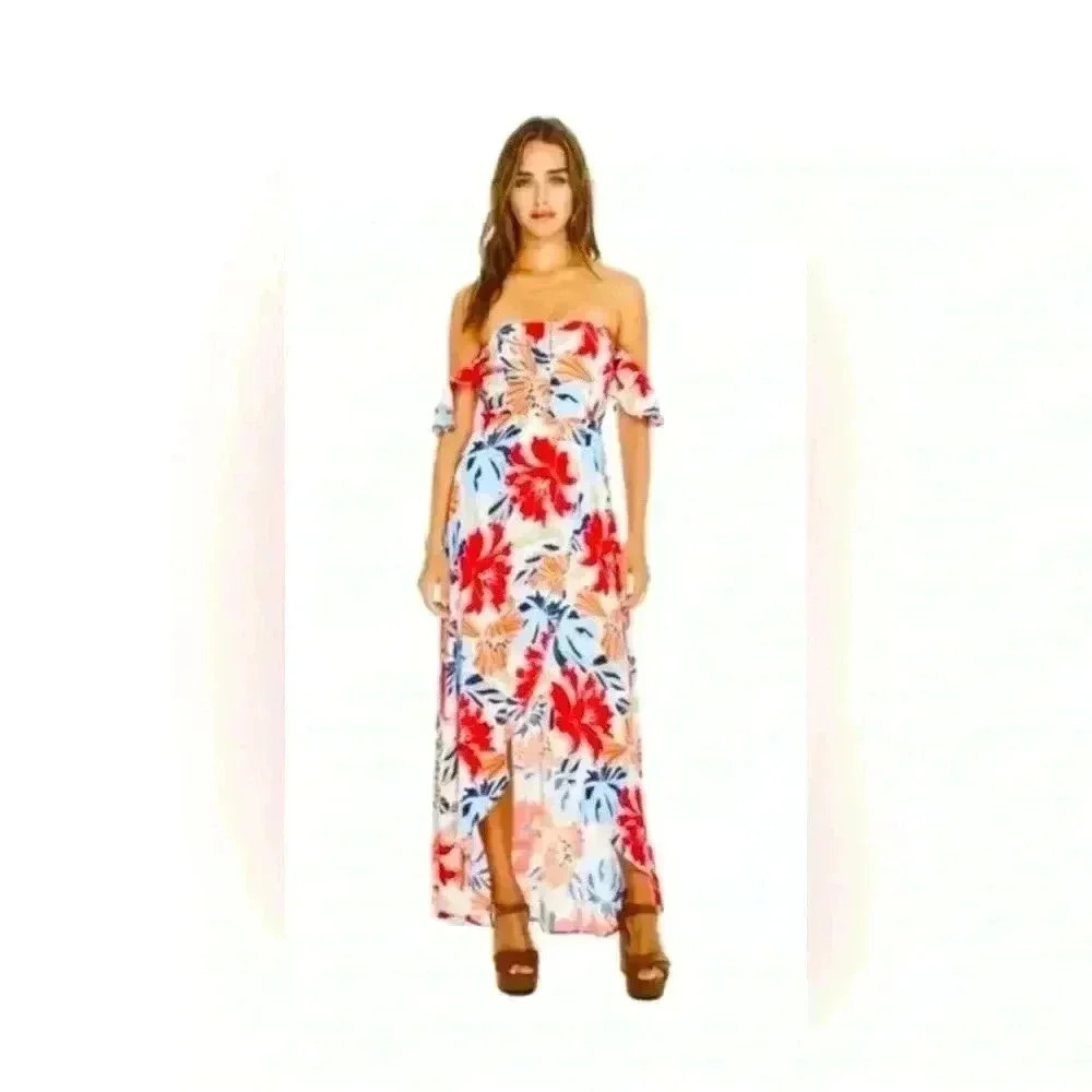 ASTR The Label Esmeralda Floral Off The Shoulder Maxi Dress Size XS